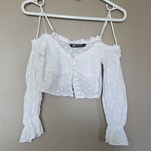 💥Buy2Get1Free💥Zara White Bell Sleeve Crop Blouse